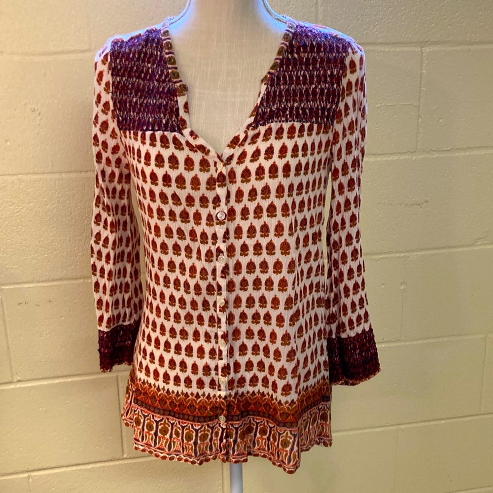 HP!! Lucky Brand Live in Love Floral Patterned Button Down Long Sleeve Top - Picture 8 of 9